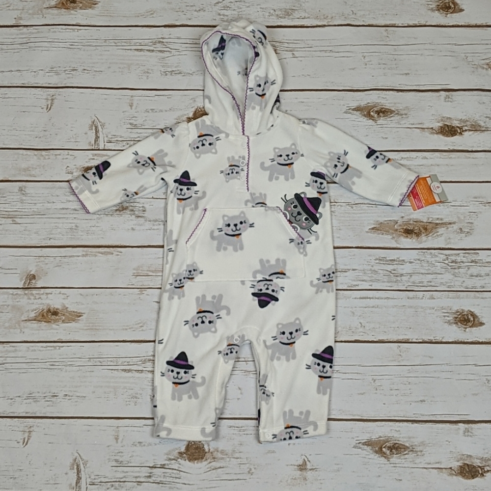 Carter's Halloween Cat Fleece Romper 6M